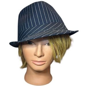 Milani Italy Wool blend Navy blue‎ white pinstripe fedora hat size S-M